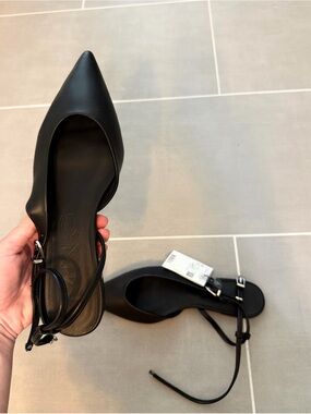 Mango Black Pointed Slingback Flats